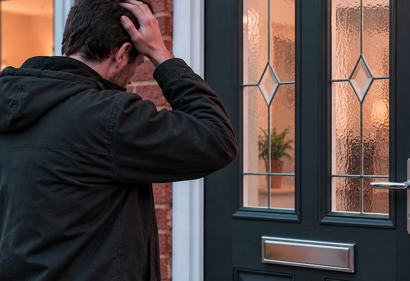 Locksmith working on a residential door lock